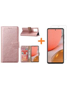 Ntech Samsung A72 hoesje Rose Goud - Samsung Galaxy A72 hoesje wallet cover met Pasjeshouder - 2x screenprotector Samsung A72 5G