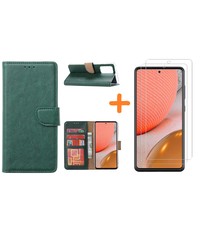 Ntech Samsung A72 hoesje Groen - Samsung Galaxy A72 hoesje wallet cover met Pasjeshouder - 2x screenprotector Samsung A72 5G