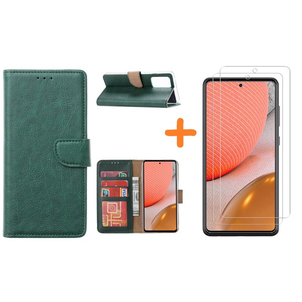 Ntech Hoesje Geschikt Voor Samsung Galaxy A72 hoesje Groen - Galaxy A72 hoesje wallet cover met Pasjeshouder - 2x screenprotector Hoesje Geschikt Voor Samsung Galaxy A72 5G