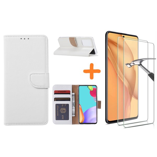 Ntech Hoesje Geschikt Voor Samsung Galaxy A52 hoesje bookcase Wit - Hoesje Geschikt Voor Samsung Galaxy A52 5G hoesje wallet cover met Pasjeshouder - 2x Hoesje Geschikt Voor Samsung Galaxy A52 screenprotector