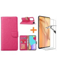 Ntech Samsung A52 hoesje bookcase Pink - Samsung Galaxy A52 5G hoesje wallet cover met Pasjeshouder - 2x Samsung A52 screenprotector