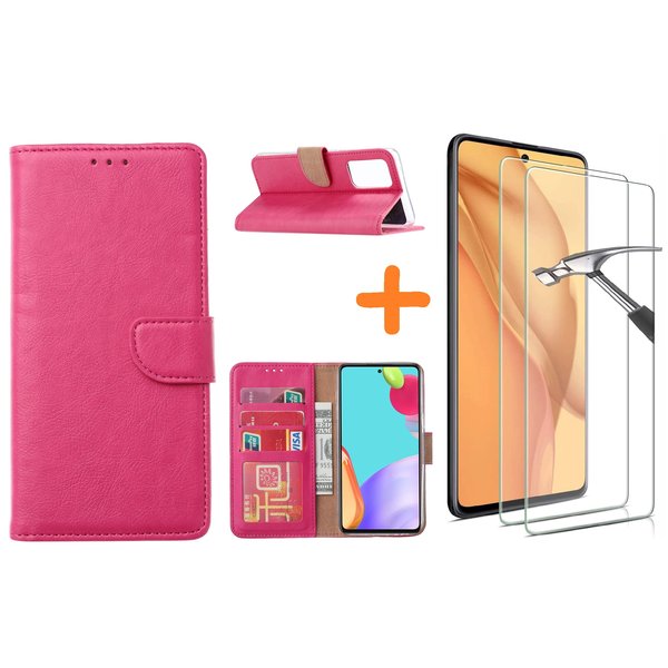 Ntech Hoesje Geschikt Voor Samsung Galaxy A52 hoesje bookcase Pink - Hoesje Geschikt Voor Samsung Galaxy A52 5G hoesje wallet cover met Pasjeshouder - 2x Hoesje Geschikt Voor Samsung Galaxy A52 screenprotector