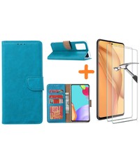 Ntech Samsung A52 hoesje bookcase Blauw - Samsung Galaxy A52 5G hoesje wallet cover met Pasjeshouder - 2x Samsung A52 screenprotector