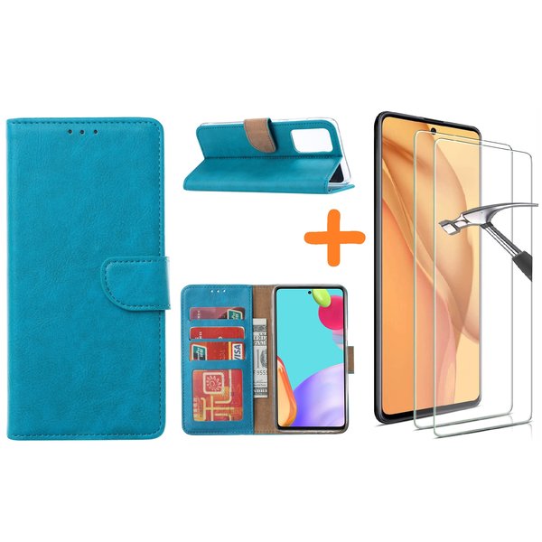 Ntech Hoesje Geschikt Voor Samsung Galaxy A52 hoesje bookcase Blauw - Hoesje Geschikt Voor Samsung Galaxy A52 5G hoesje wallet cover met Pasjeshouder - 2x Hoesje Geschikt Voor Samsung Galaxy A52 screenprotector