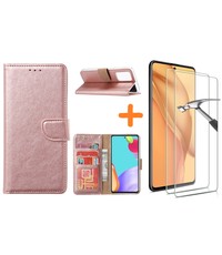 Ntech Samsung A52 hoesje bookcase Rose Goud - Samsung Galaxy A52 5G hoesje wallet cover met Pasjeshouder - 2x Samsung A52 screenprotector