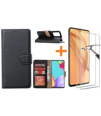 Ntech Samsung A52 hoesje bookcase Zwart - Samsung Galaxy A52 5G hoesje wallet cover met Pasjeshouder - 2x Samsung A52 screenprotector