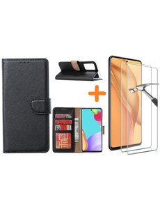 Ntech Samsung A52 hoesje bookcase Zwart - Samsung Galaxy A52 5G hoesje wallet cover met Pasjeshouder - 2x Samsung A52 screenprotector