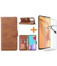Ntech Samsung A52 hoesje bookcase Bruin - Samsung Galaxy A52 5G hoesje wallet cover met Pasjeshouder - 2x Samsung A52 screenprotector