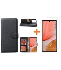 Ntech Samsung A72 hoesje Zwart - Samsung Galaxy A72 hoesje wallet cover met Pasjeshouder - 2x screenprotector Samsung A72 5G