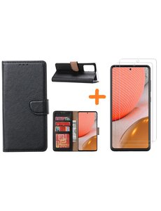 Ntech Samsung A72 hoesje Zwart - Samsung Galaxy A72 hoesje wallet cover met Pasjeshouder - 2x screenprotector Samsung A72 5G