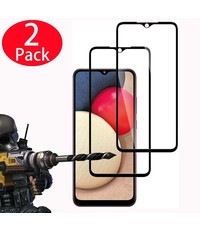 Ntech Screenprotector Samsung A02s Full Cover 2 Pack Screenprotector / tempered glazen Zwart