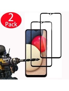 Ntech Screenprotector Samsung A02s Full Cover 2 Pack Screenprotector / tempered glazen Zwart