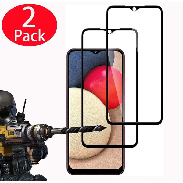 Ntech Screenprotector Geschikt voor Samsung Galaxy A02s Full Cover 2 Pack Screenprotector / tempered glazen Zwart