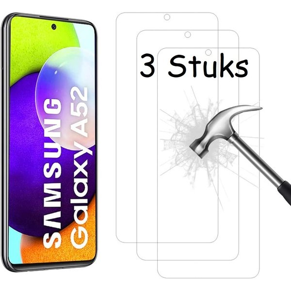 Ntech  Screenprotector Geschikt voor Samsung Galaxy A52 Screenprotector - Galaxy A52 tempered glass Screenprotector - 3 stuks