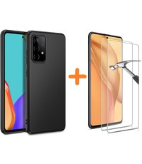 Ntech Samsung A52 hoesje Zwart hoesje colour TPU Back Cover +Galaxy A52 2x Glazen screenprotector