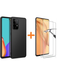 Ntech Samsung A52 hoesje Zwart hoesje colour TPU Back Cover +Galaxy A52 2x Glazen screenprotector