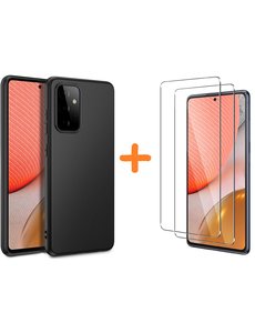 Ntech Samsung A72 hoesje Zwart hoesje colour TPU Back Cover +Galaxy A72 2x Glazen screenprotector