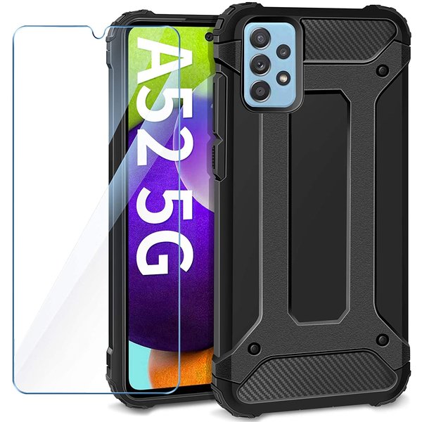 Ntech Hoesje Geschikt Voor Samsung Galaxy A52 5G Hoesje Schokbestendig Hybride hoesje rugged case Zwart - Galaxy A52 1x Screenprotector