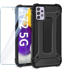 Ntech Samsung A72 5G Hoesje Schokbestendig Hybride hoesje rugged case Zwart - Galaxy A72 1x Screenprotector