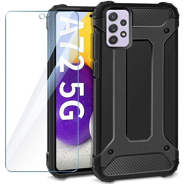 Ntech Hoesje Geschikt Voor Samsung Galaxy A72 5G Hoesje Schokbestendig Hybride hoesje rugged case Zwart - Galaxy A72 1x Screenprotector