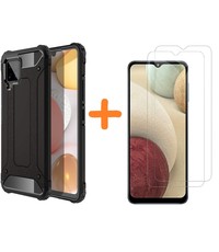 Ntech Galaxy A12 5G Hoesje Schokbestendig Hybride hoesje rugged case Zwart - Galaxy A12 2x Screenprotector
