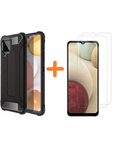 Ntech Galaxy A12 5G Hoesje Schokbestendig Hybride hoesje rugged case Zwart - Galaxy A12 2x Screenprotector