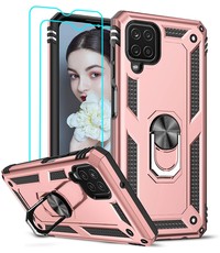 Ntech Samsung A12 5G Hoesje kickstand Armor met Ring houder TPU backcover hoesje - Rose Goud met Galaxy A12 screenprotector 2 pack