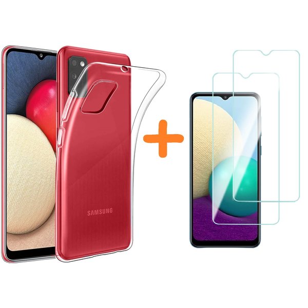 Ntech  Hoesje Geschikt Voor Samsung Galaxy A02 Hoesje transparante hoesje TPU Back Cover Met ScreenProtector Galaxy A02 2pack glazen tempered