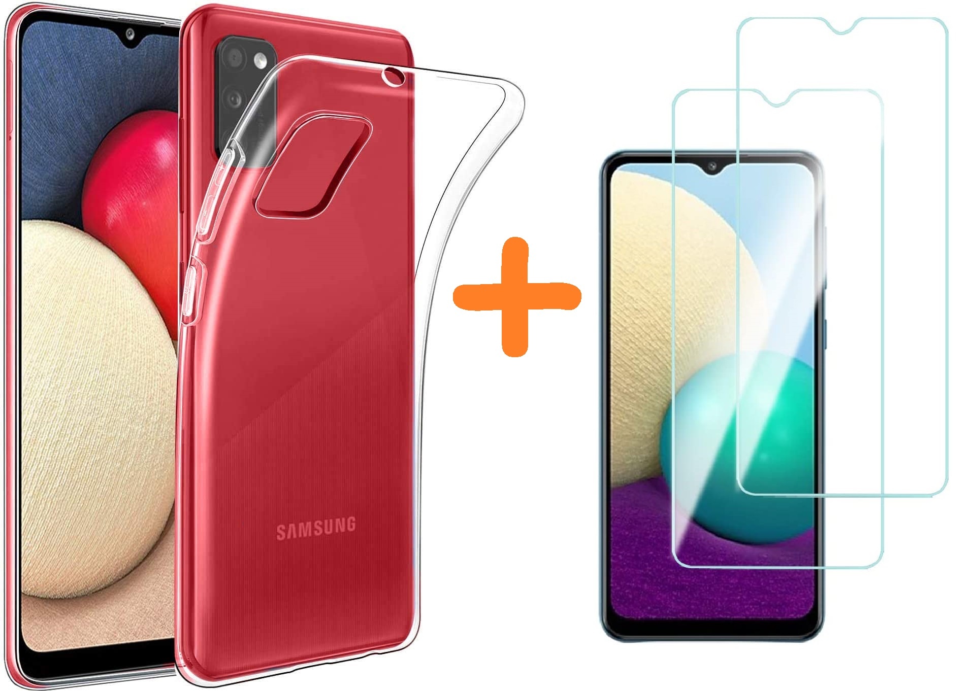 Licht Carry versneller Samsung A02 Hoesje transparante hoesje TPU Back Cover Met ScreenProtector  Galaxy A02 2pack glazen tempered - Phonecompleet.nl