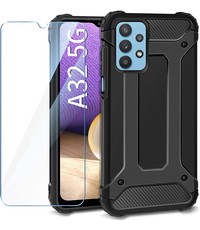 Ntech Samsung A32 5G Hoesje Schokbestendig Hybride hoesje - Galaxy A32 Rugged Armour Cover Heavy Duty Zwart - Galaxy A32 1x Screenprotector