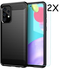 Ntech Samsung A52 Hoesje Geborsteld TPU siliconen Back Cover Zwart - Galaxy A52 Screenprotector 2 pack