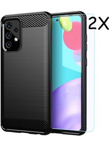 Ntech Samsung A52 Hoesje Geborsteld TPU siliconen Back Cover Zwart - Galaxy A52 Screenprotector 2 pack