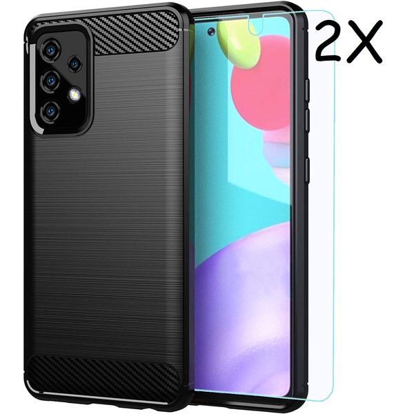 Ntech Hoesje Geschikt Voor Samsung Galaxy A52 Hoesje Geborsteld TPU siliconen Back Cover Zwart - Galaxy A52 Screenprotector 2 pack