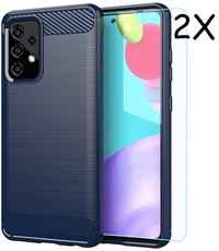 Ntech Samsung A52 Hoesje Geborsteld TPU siliconen Back Cover Blauw - Galaxy A52 Screenprotector 2 pack