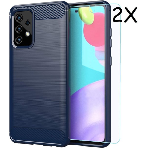 Ntech Samsung A52 Hoesje Geborsteld TPU siliconen Back Cover Blauw - Galaxy A52 Screenprotector 2 pack