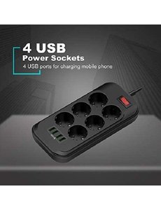 Eisenz Multifunctioneel reis-thuiskantoor Antislipaansluiting - 4 x USB-poorten - kabel 2 m - EU-stekker - SE6403