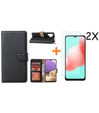 Ntech Samsung A32 hoesje bookcase Zwart - Galaxy A32 4G hoesje portemonnee wallet case - A32 book case hoes cover - Galaxy A32 4G screenprotector / 2X tempered glass