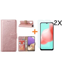 Ntech Samsung A32 hoesje bookcase Rose Goud - Galaxy A32 4G hoesje portemonnee wallet case - A32 book case hoes cover - Galaxy A32 4G screenprotector / 2X tempered glass