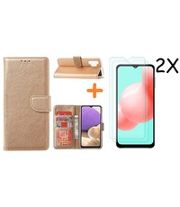 Ntech Samsung A32 hoesje bookcase Goud - Galaxy A32 4G hoesje portemonnee wallet case - A32 book case hoes cover - Galaxy A32 4G screenprotector / 2X tempered glass