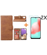 Ntech Samsung A32 hoesje bookcase Bruin - Galaxy A32 4G hoesje portemonnee wallet case - A32 book case hoes cover - Galaxy A32 4G screenprotector / 2X tempered glass