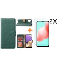 Ntech Samsung A32 hoesje bookcase Groen - Galaxy A32 4G hoesje portemonnee wallet case - A32 book case hoes cover - Galaxy A32 4G screenprotector / 2X tempered glass