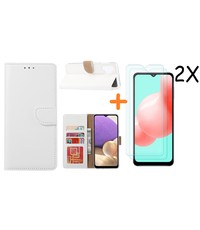 Ntech Samsung A32 hoesje bookcase Wit - Galaxy A32 4G hoesje portemonnee wallet case - A32 book case hoes cover - Galaxy A32 4G screenprotector / 2X tempered glass