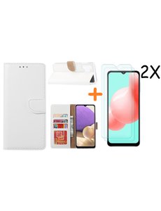 Ntech Samsung A32 hoesje bookcase Wit - Galaxy A32 4G hoesje portemonnee wallet case - A32 book case hoes cover - Galaxy A32 4G screenprotector / 2X tempered glass
