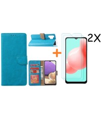 Ntech Samsung A32 hoesje bookcase Blauw - Galaxy A32 4G hoesje portemonnee wallet case - A32 book case hoes cover - Galaxy A32 4G screenprotector / 2X tempered glass