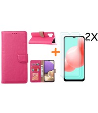 Ntech Samsung A32 hoesje bookcase Pink - Galaxy A32 4G hoesje portemonnee wallet case - A32 book case hoes cover - Galaxy A32 4G screenprotector / 2X tempered glass