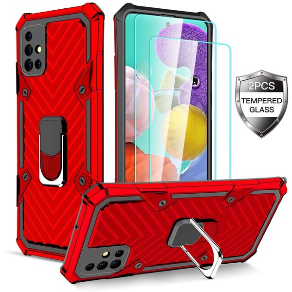 Ntech Hoesje Geschikt Voor Samsung Galaxy A71 hoesje nieuw Schokbestendige ring armor Rood - Screenprotector Galaxy A71 2X tempered Glass