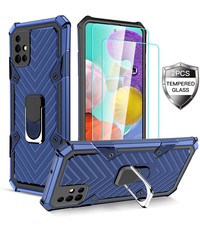 Ntech Samsung  A71 hoesje nieuw Schokbestendige ring armor Blauw - Screenprotector Galaxy A71 2X tempered Glass