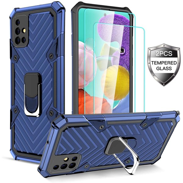 Ntech Hoesje Geschikt Voor Samsung Galaxy A71 hoesje nieuw Schokbestendige ring armor Blauw - Screenprotector Galaxy A71 2X tempered Glass