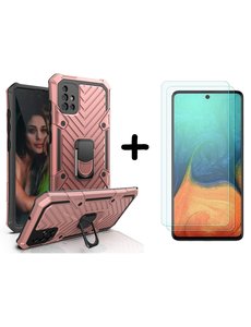 Ntech Samsung  A71 hoesje nieuw Schokbestendige ring armor Rose Goud - Screenprotector Galaxy A71 2X tempered Glass