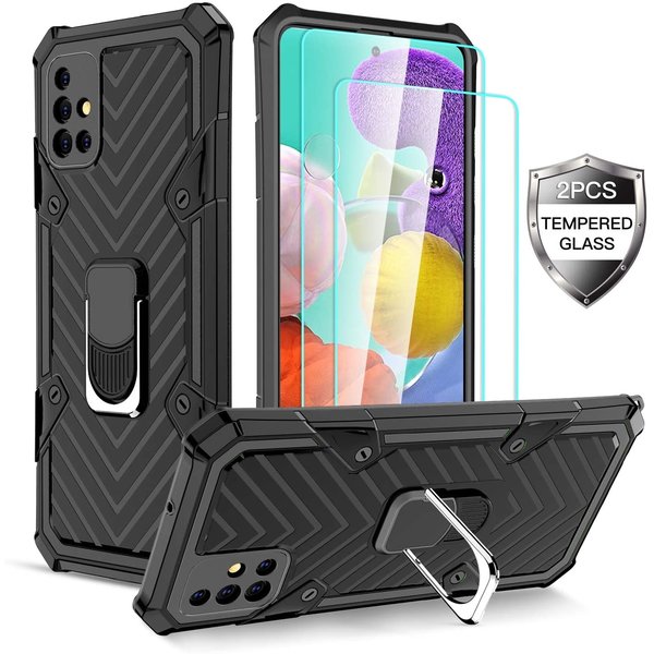 Ntech Hoesje Geschikt Voor Samsung Galaxy A21S hoesje nieuw Schokbestendige ring armor Zwart - Screenprotector Galaxy A21S 2X tempered Glass